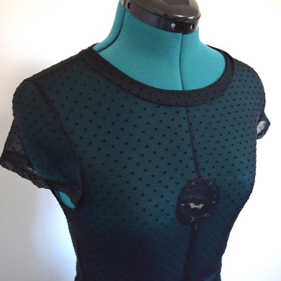 Black Swiss Dot Mesh Sheer Crop Top Baby Tee - Picture 2 of 7